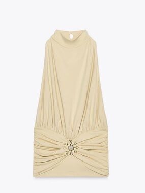 Zara Cream Halter Mini Dress with Decorative Brooch